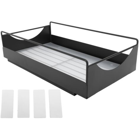 Ausziehbarer Schubladeneinsatz aus Kohlenstoffstahl, geräuschlose Ablagen für Speisekammer, Badezimmer oder Kleiderschrank, schwarz, Abmessungen 227 x 401 x 85 mm