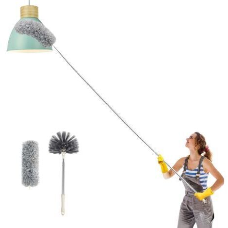 Ausziehbarer Staubwedel aus Mikrofaser für Spinnweben - Hochflügelbürste - Kratzfest - Waschbar, Faltbar - 250 cm Dunkelgrau