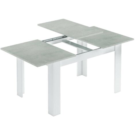 Ausziehbarer Tisch Midland, Ausziehbarer Esstisch, Ausziehbarer Esstisch mit Verlängerung, cm 140/190x90h78, Zement und Weiß