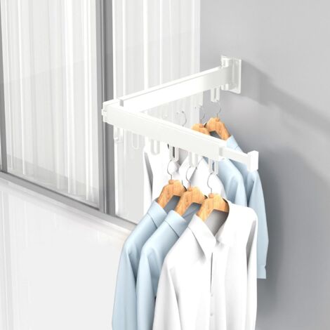 Ausziehbarer und um 360° drehbarer Wandwäscheständer für Balkon, Waschküche, Badezimmer, Schlafzimmer (weiß, doppelte Stärke)