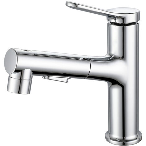 Ausziehbarer Waschbecken-Wasserhahn, volle Sprühdüse, Deckmontage, Messing, Einhand-Küchenspüle, heißes und kaltes Wasser, Silber