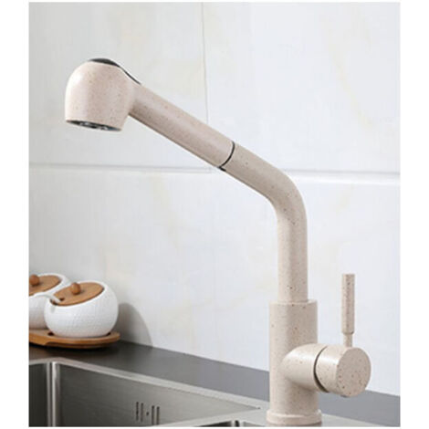 Ausziehbarer Wasserhahn aus Edelstahl, Spültischarmatur mit Teleskopschlauch (geflecktes Grau),