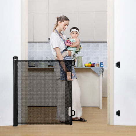 Ausziehbares Kinderschutzgitter Leicht schließendes Treppenschutzgitter H.84 x B.140 cm max. Schwarz Fantablau