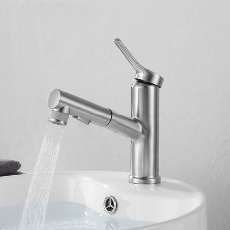 Ausziehbares Mundwasser aus Edelstahl 304, wasserbeschichtet, mattweiß, multifunktionales Waschbecken, Warm- und Kaltwasserhahn, Badezimmer