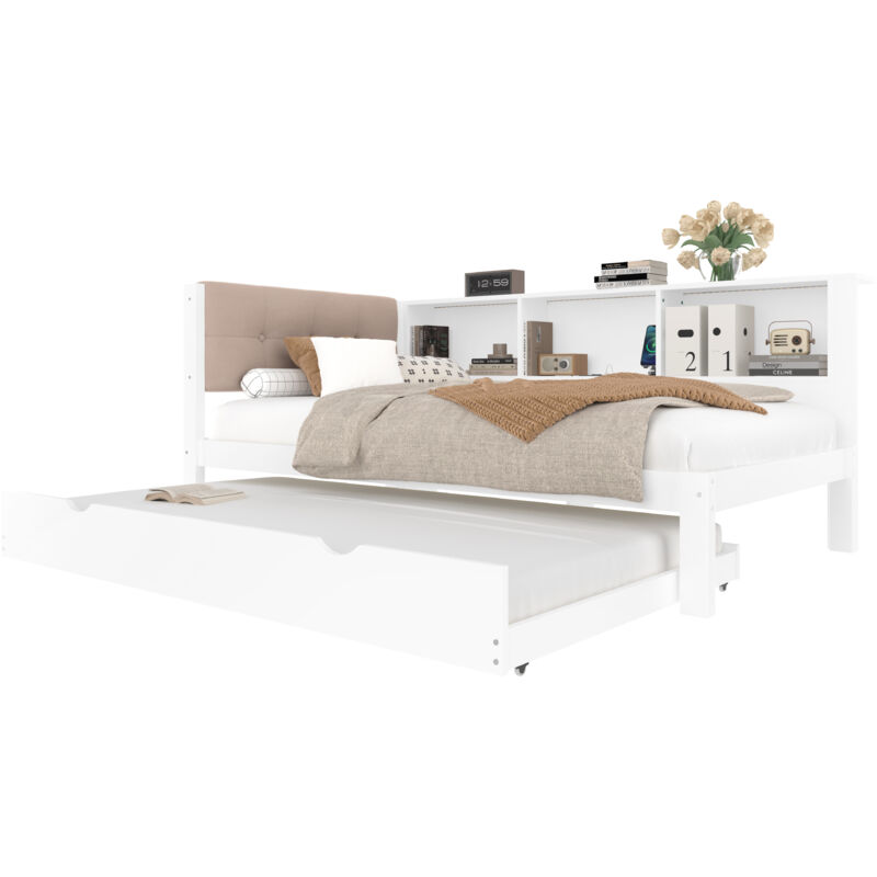 Mivray Ausziehbett 90x200 Cm Mit Ausziehbarer Schlaffläche, Weiß