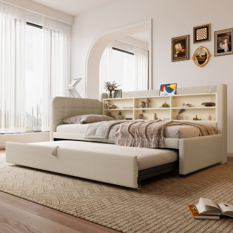 Ausziehbett 90x200 cm Mit Beige