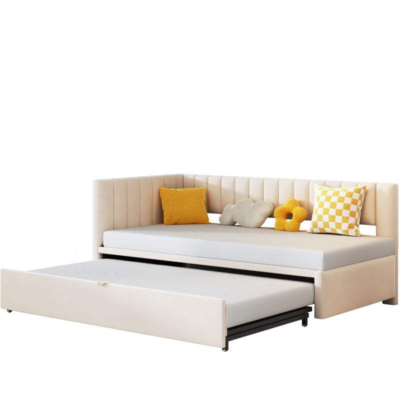 Mivray Ausziehbett 90x200 Cm Mit Schiebemechanismus, Beige Samt