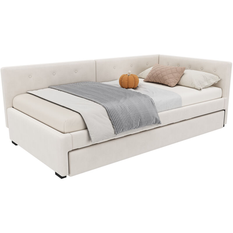 Mivray Ausziehbett 90x200 Cm Mit Schiebendem Gestell, Stoff, Beige