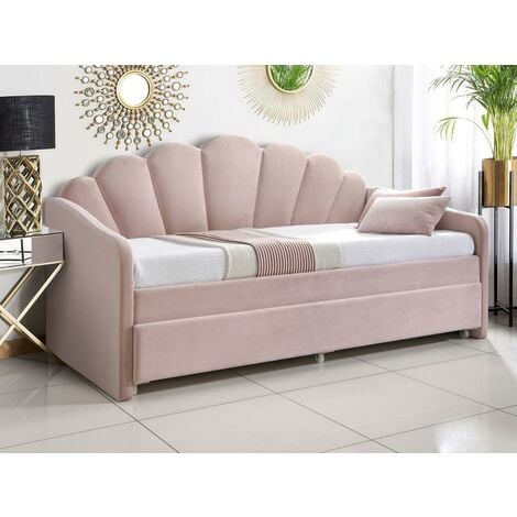 VENTE-UNIQUE Ausziehbett Muschelform - 2 x 90 x 190 cm - Samt - Rosa - ELUSIA