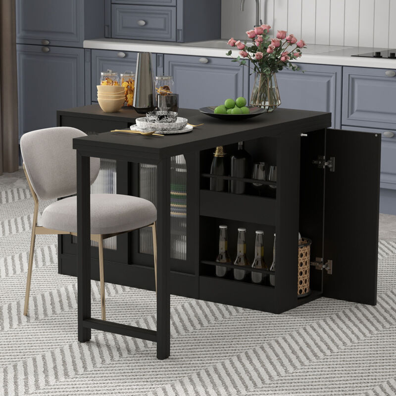 Stilvora Ausziehtisch Mit 1 Tür, 2 Verstellbaren Einlegeböden Und Offenen Fächern, 360° Drehbarer Platte, Für Küche, Aus Mdf, 121, 5 X 40 X 76, 7 Cm,