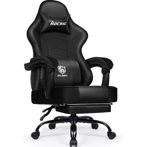 Authmic – Chaise gaming ergonomique inclinable 90° à 170° – Charge 150kg – Repose-pieds et appui-tête – Hauteur d’assise réglable 46-56cm