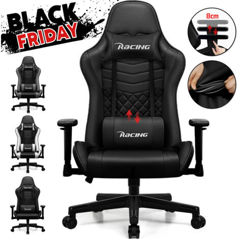 Authmic – Chaise gaming ergonomique inclinable 90° à 170° – Hauteur réglable – Accoudoirs ajustables – Coussins confort – Noir