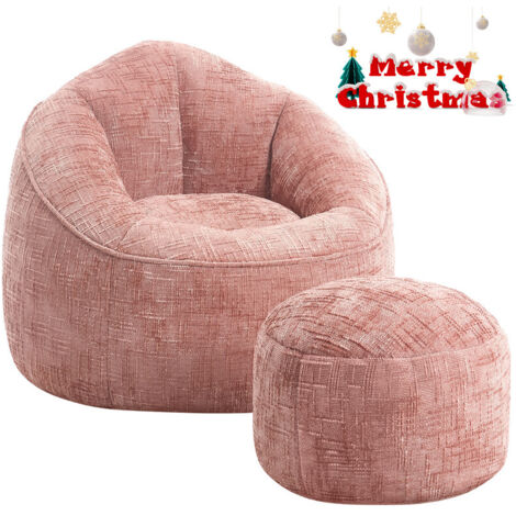 AUTHMIC Klassischer Sitzsack aus Chenille, Sitzsack-Sessel für Erwachsene, 97 cm x 93 cm x 77 cm, Rosa, OEKO-TEX.