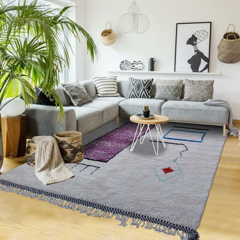 

Beni Ouarain Berber Carpet u en lana crema - Crème