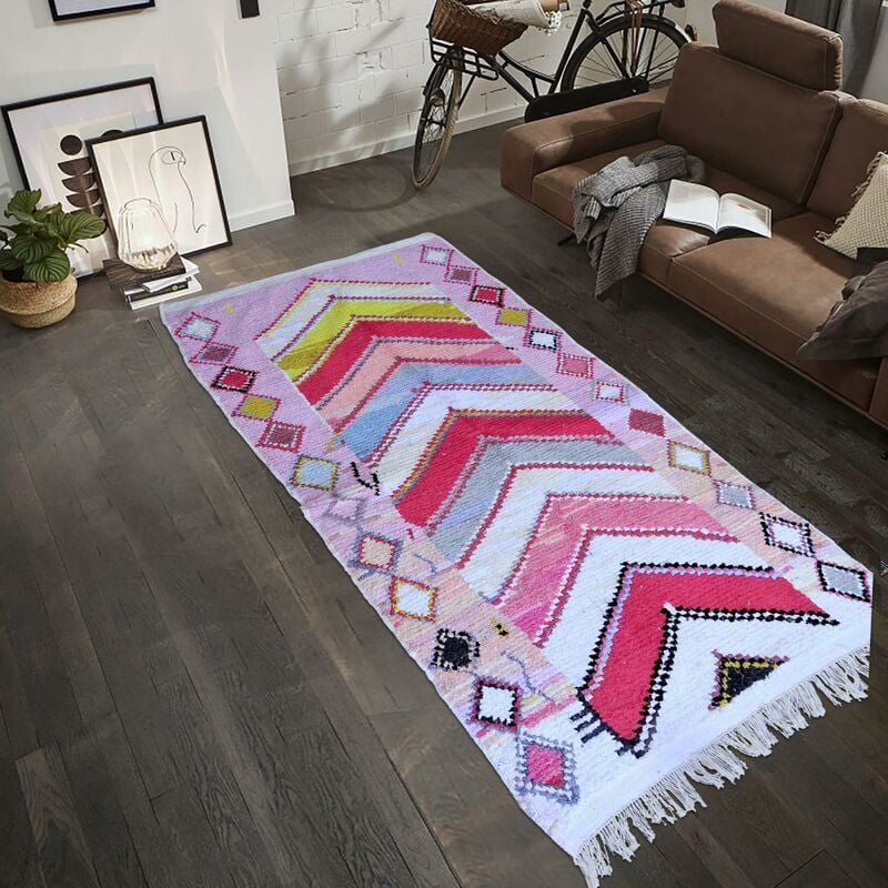 

Berber Carpet Boucharouette 9 en tela reciclada multicolor - Multicolore