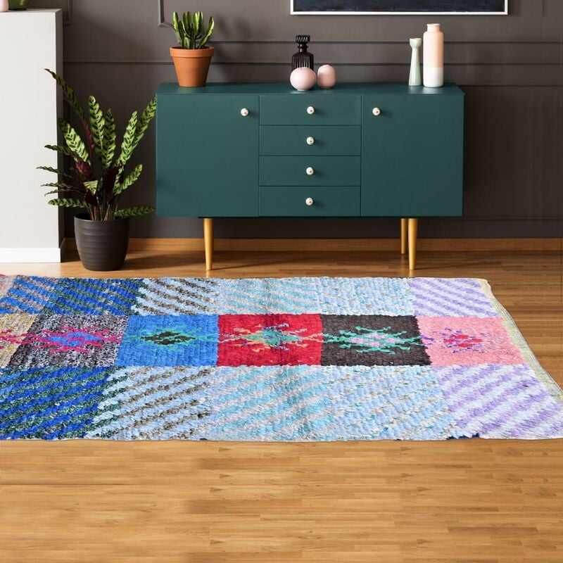 

Berber Carpet Boucharouette 11 en tela reciclada multicolor - Multicolore