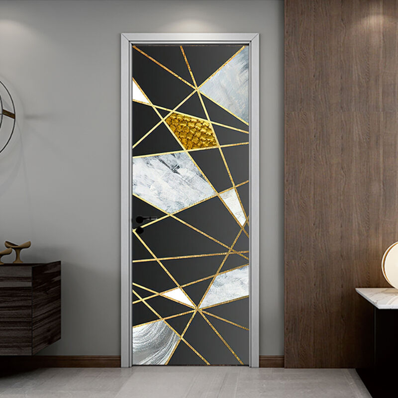Auto-Adhésif Porte Autocollant 3D Géométrique Marbre Texture Décoration Photo Papier Peint Stickers Muraux Salon Chambre Bijoux Murale