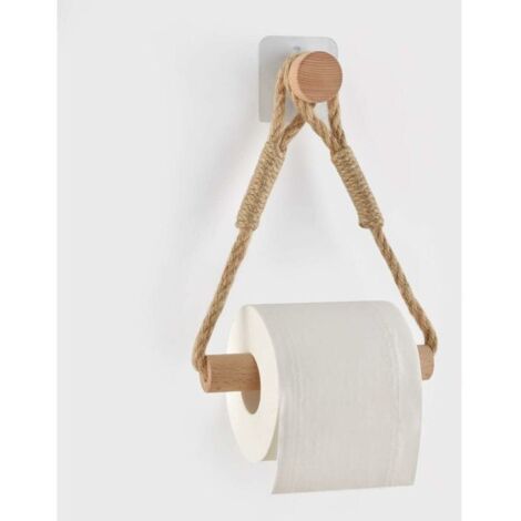 Auto Adhésif Support pour Rouleau de Papier Toilette, Porte-Papier Salle de Bain Support de Rouleau de Serviette Toilette Corde en Bois Anneau De Serviette Rustic