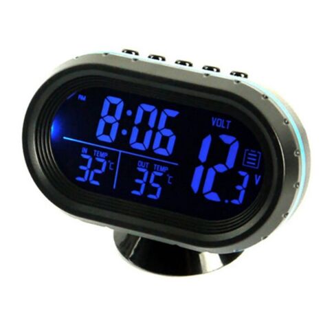 Auto-Digitalthermometer, Voltmeter, Uhr, Alarmmonitor, multifunktionale automatische Messgeräteuhr, Spannungsanzeige für Gefriertemperatur, LC-Monitor