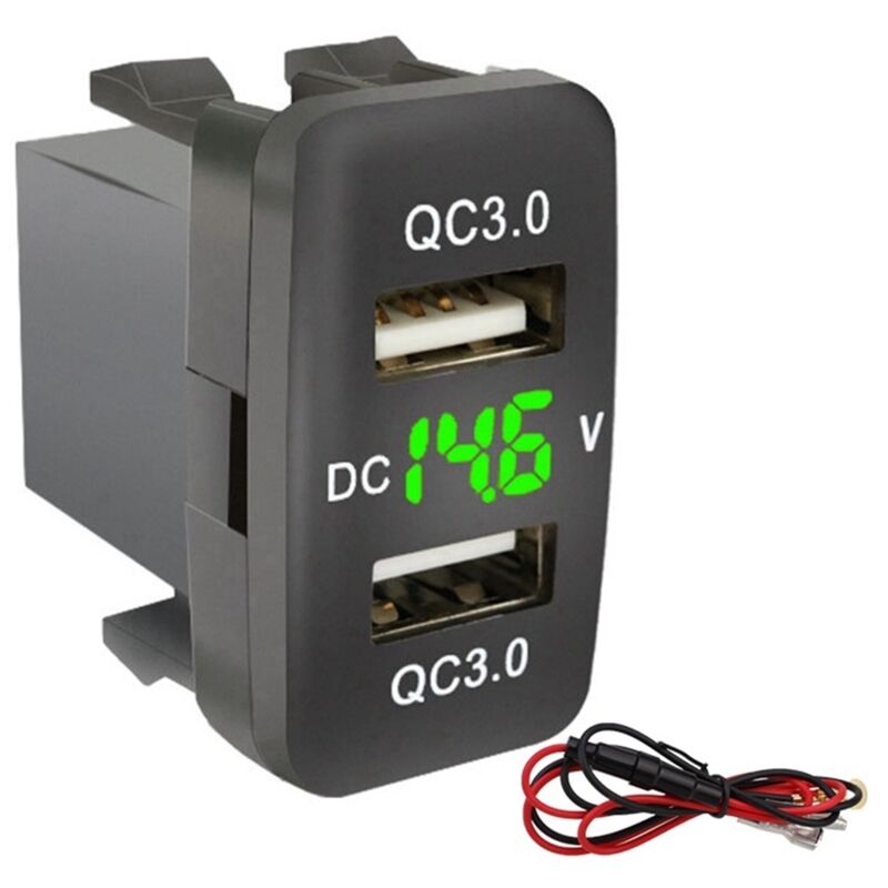 Image of Auto Dual usb 3,0 Schnelle Ladung mit Display Voltmeter Schwarz und Grün Spannung Ladegerät für