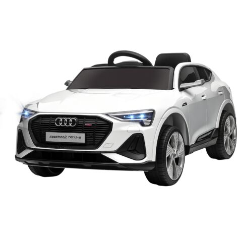 Auto elettrica Audi E-tron 12V per bambini con doppio motore, telecomando e batteria ricaricabile, velocità 3-5 km/h, luci a LED e musica, bianca