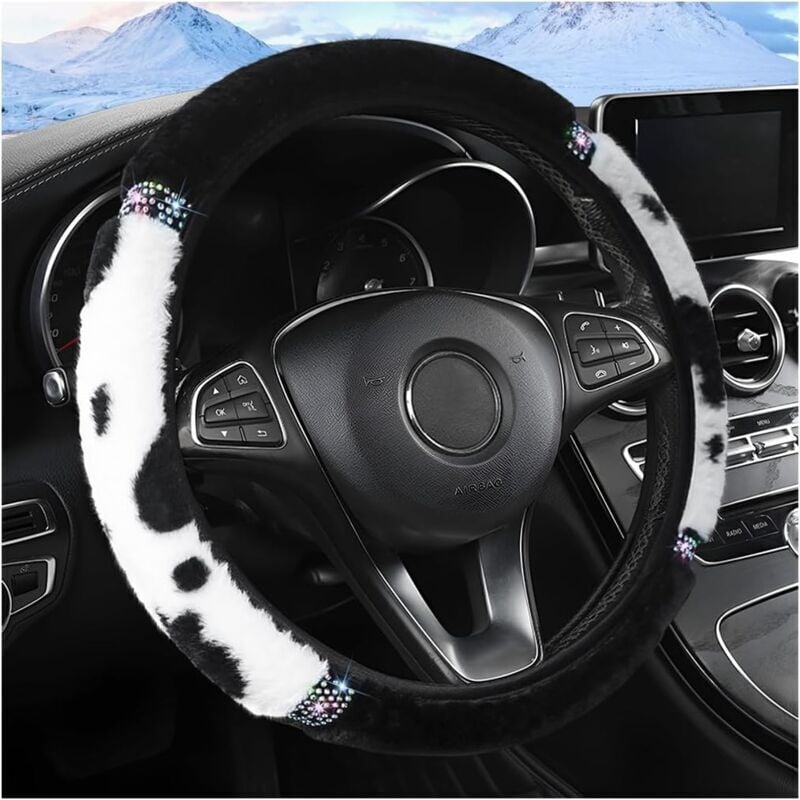 Image of Auto-Lenkradbezug, Kristall-Lenkradbezug, Plüsch-Lenkradbezug-Set (schwarz/weiß)