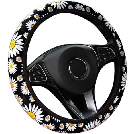 ERSANDY Auto-Lenkradbezug, niedliche Gänseblümchen-Blumen-Auto-Innendekoration, gestrickter Lenkradbezug, universelles Autozubehör, Radabdeckung ohne Innenring