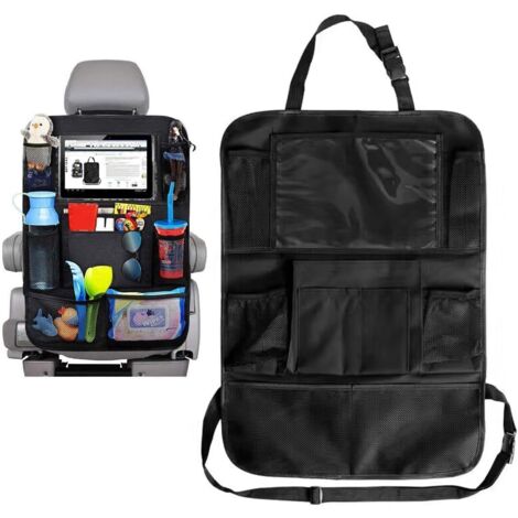 Auto-Organizer für Kinder, 1 x Auto-Innenausstattung, Auto-Organizer, Kinder-Auto-Organizer, Tablet-Halter, transparent, 10 Taschen, Schwarz