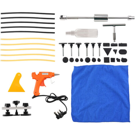 Auto Panel Dent Remover Kit Bridge T-Bar Puller Glue Gun Tabs Repair Set
