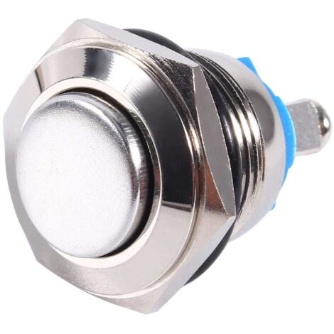 Auto Reset Switch, Waterproof Momentary Metal Push Button Replacement for Car 12V 16mm ON OFF Horn Switch Silver Metal Push Button Switch