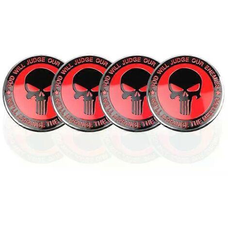 Auto-Styling 4-teiliges Set 56,5 mm 3D Punisher Emblem Reifen Radnabenkappe Totenkopf-Aufkleber aus Aluminiumlegierung  Auto-Zubehör  Autoaufkleber