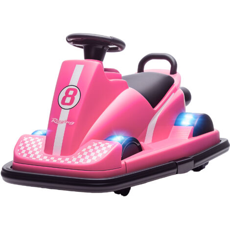 Auto-Tamponneuse Enfant 6V, Rotation à 360°, Musique, Klaxon, Démarrage Doux, 2,5 km/h, pour Âges 3-8, 74x53x48cm, Rose