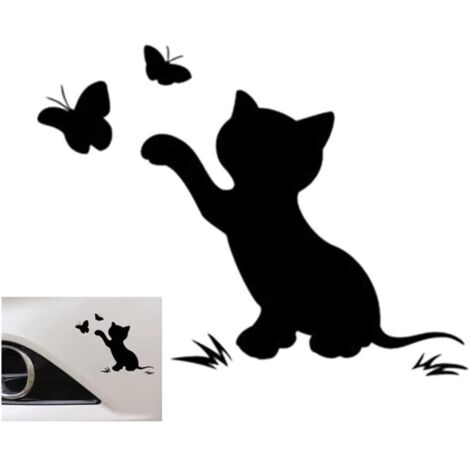 Autoaufkleber – Katzen- und Schmetterlingsmotiv – Niedlich – Autodekoration – Schwarz