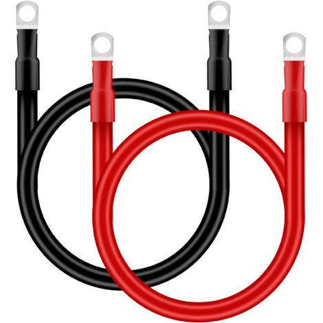 Autobatteriekabel, 25 mm², 50 cm, Batterie-Wechselrichterkabel, 3 AWG, 12 V Batteriekabel mit M10-Ösenklemmen für LKW, Auto, Motorrad, Marine, Solar, Rot und Schwarz, 2 Stück