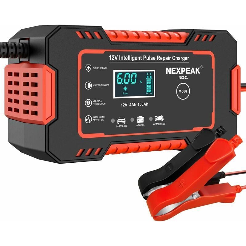 Image of Autobatterieladegerät, 12 V 6 A Smart-Batterieladegerät, Desulfator für Autobatterien