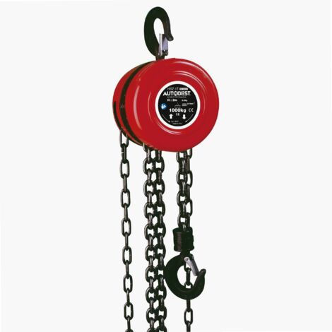 Autobest – Palan manuel à chaîne 1T – Hauteur de levage 2,5 m – Crochet orientable – Linguet de sécurité – Pour ateliers et chantiers