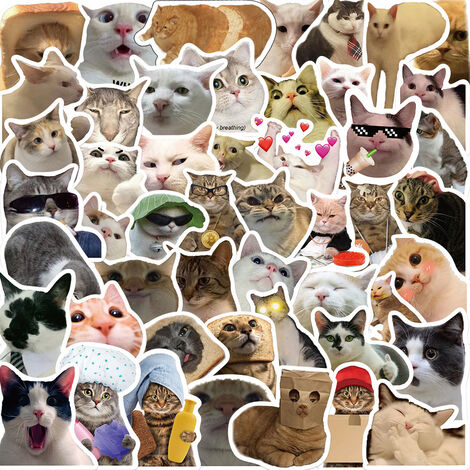 Autocollant 50 Pièces chat Graffiti Stickers pour Portable Voiture Ordinateur Moto Velo Casque Skateboard Guitare Bouteille d'eau Guitare Décalcomanies Cool Decoration Cadeaux