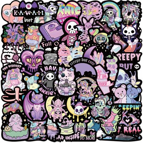 Autocollant 56 Pièces Style gothique Graffiti Stickers pour Portable Voiture Ordinateur Moto Velo Casque Skateboard Guitare Bouteille d'eau Guitare Décalcomanies Cool Decoration Cadeaux
