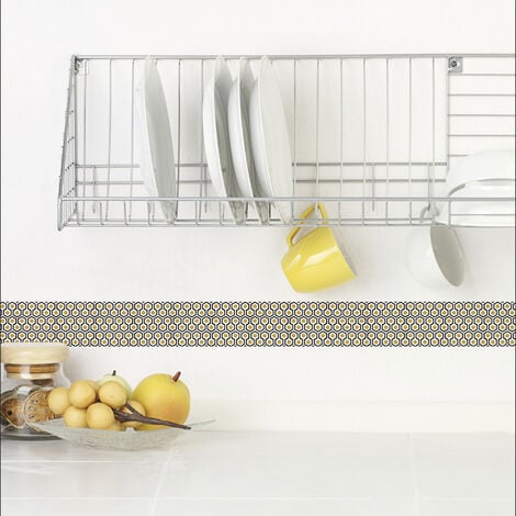 Autocollant adhésif décoratif jaune et gris, forme nid d'abeille, 5 cm X 180 cm - Listel pour décoration intérieure et extérieure.