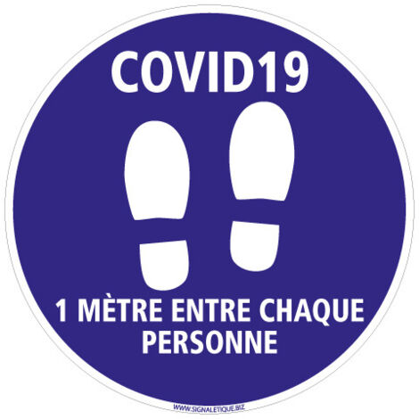 AUTOCOLLANT AU SOL CORONAVIRUS ADHESIF SPECIAL COVID 19 - DISTANCE DE SECUIRTE ENTRE CHAQUE PERSONNE - Distance de 1m - Diamètre 450 mm