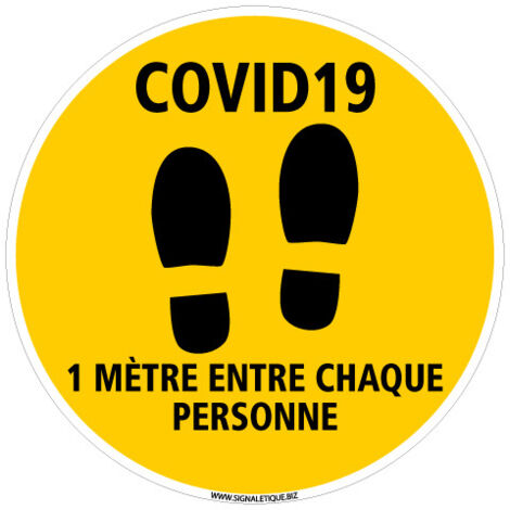 AUTOCOLLANT AU SOL CORONAVIRUS ADHESIF SPECIAL COVID 19 -  DISTANCE DE SECUIRTE ENTRE CHAQUE PERSONNE - Distance de 1m - Diamètre 450 mm