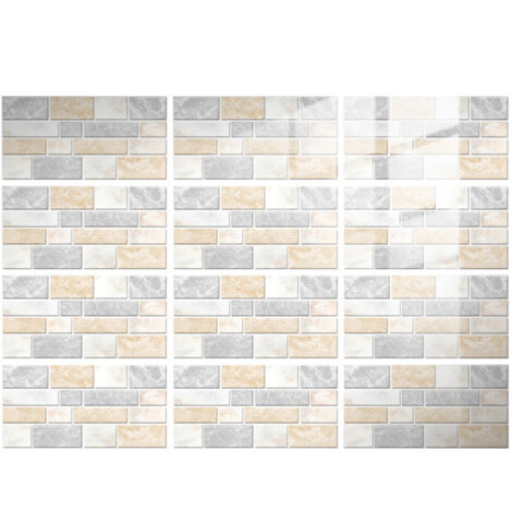Autocollant Carrelage Mural, Crédence Adhésif, 12pcs, pour Cuisine, Salle de Bain (UB101)