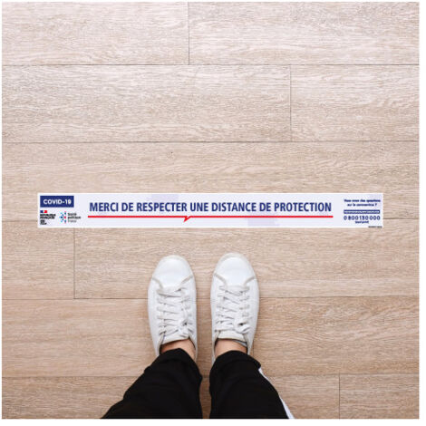 AUTOCOLLANT COVID 19 . LOT DE 4 AUTOCOLLANT AU SOL CORONAVIRUS . RESPECTER LES DISTANCES DE SECURITE (O0157)