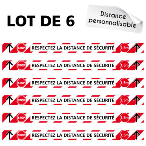 AUTOCOLLANT COVID 19 . LOT DE 6 AUTOCOLLANT SOL AVEC COLLE FORTE . RESPECTEZ LA DISTANCE DE SECURITE . DISTANCES PERSONNALISABLE. Rouge .  - Rouge