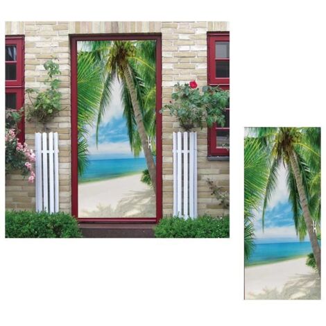 Autocollant de Porte 3D PVC Imperméable - Motif Plage et Mer pour Décor de Chambre, Salon ou Salle de Bain