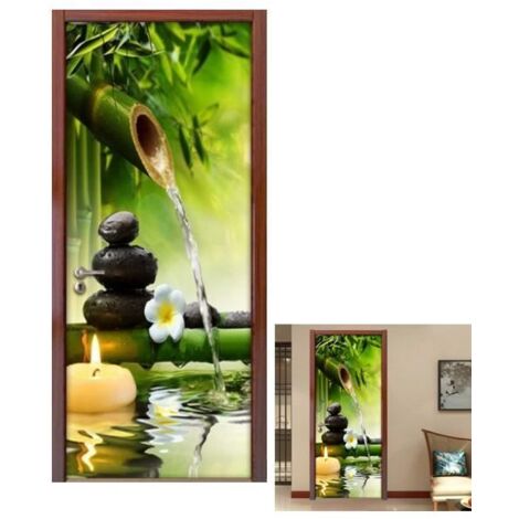 Autocollant de Porte 3D Zen - Effet Trompe-l'œil Mural en PVC Imperméable pour Chambre