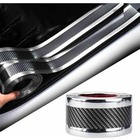Autocollant De Seuil De Porte De Voiture Fibre de Carbone Scuff Scratch Résistant,Protecteur Anti-Choc Bande en Caoutchouc,avec Résistance à l'abrasion,Aux Rayures Et Forte Adhésion(1M 5CM),argent S'