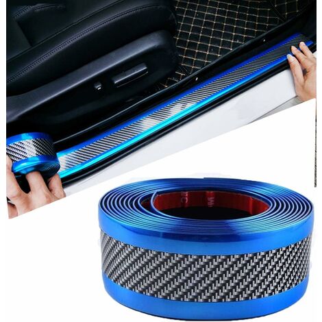Autocollant De Seuil De Porte De Voiture Fibre de Carbone Scuff Scratch Résistant,Protecteur Anti-Choc Bande en Caoutchouc,avec Résistance à l'abrasion,Aux Rayures Et Forte Adhésion(1M 5CM),bleu