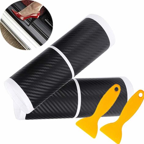 Autocollant de Seuil Porte Voiture 8 pièces Universel 3D Fibre Carbone Pédale en Scuff Scratch Résistant Autocollant Protection pour plaque Seuil Porte de Voiture,VEBTles