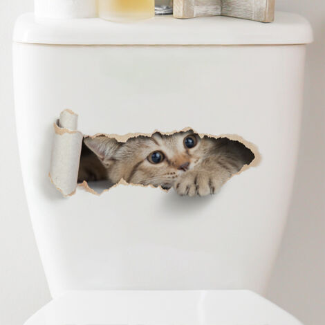 Autocollant De Toilette Chat Trou De Dessin Animé